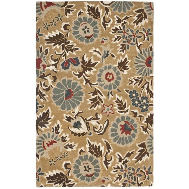 Handmade Blossom Flowers Beige Wool Rug (8 X 10)