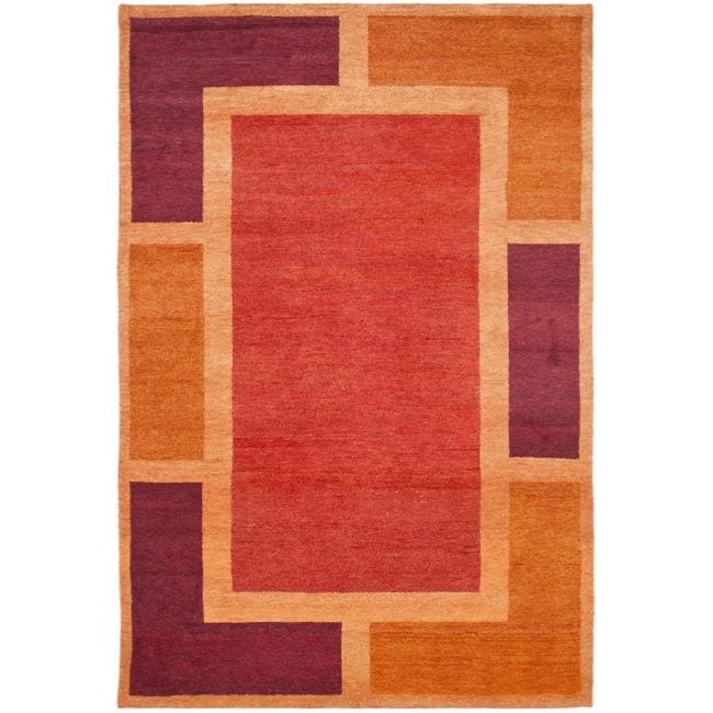 Hand knotted Gabeh Blocks Red Wool Rug (6 X 8)