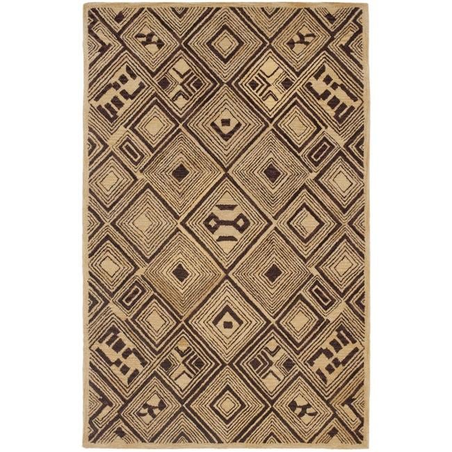 Handmade New Zealand Wool Deco Beige Rug (36 X 56)