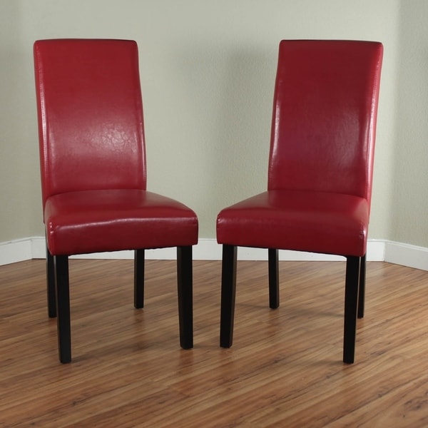 Shop Villa Faux Leather Red  Dining Chairs Set  of 2 