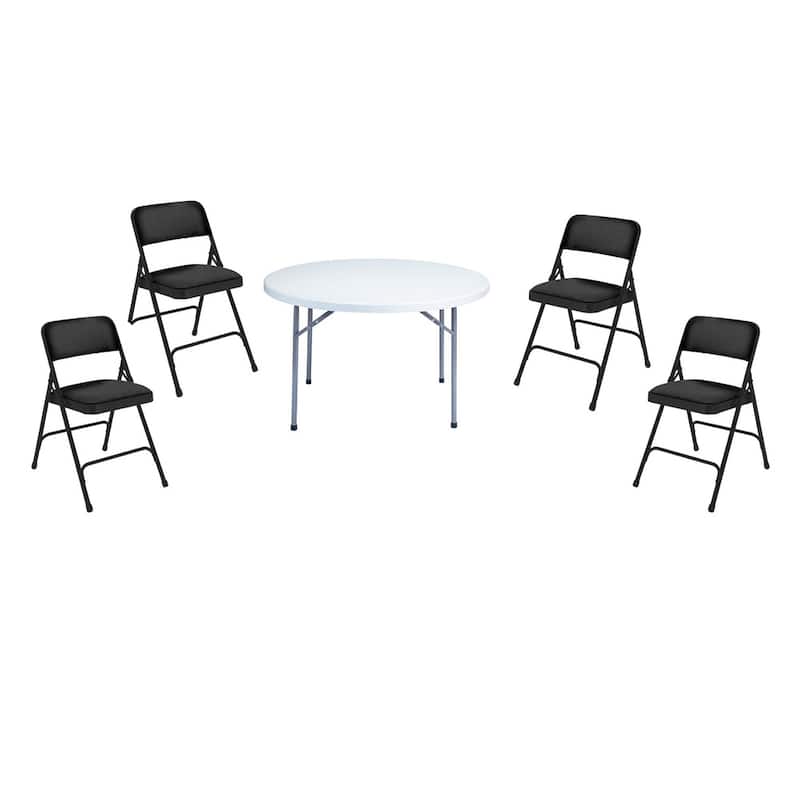 NPS Lightweight Steel 48-inch Round Table and Four Folding Chairs Set ...