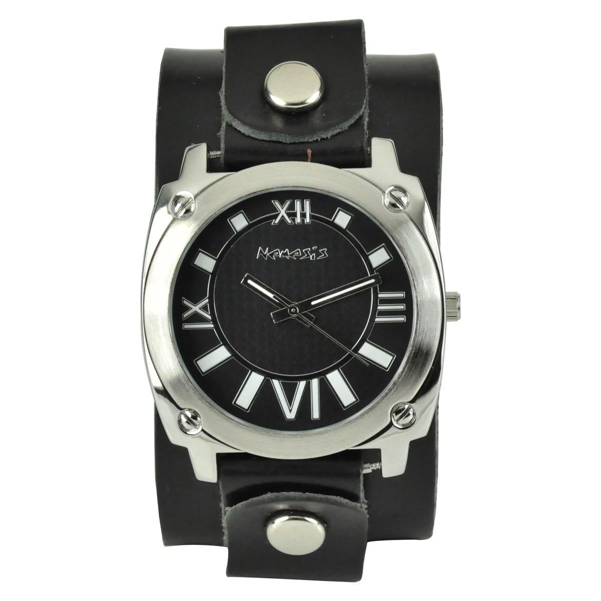 Nemesis Women's Roman Numerals Black Leather Cuff Watch