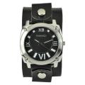 Nemesis Women's Roman Numerals Black Leather Cuff Watch