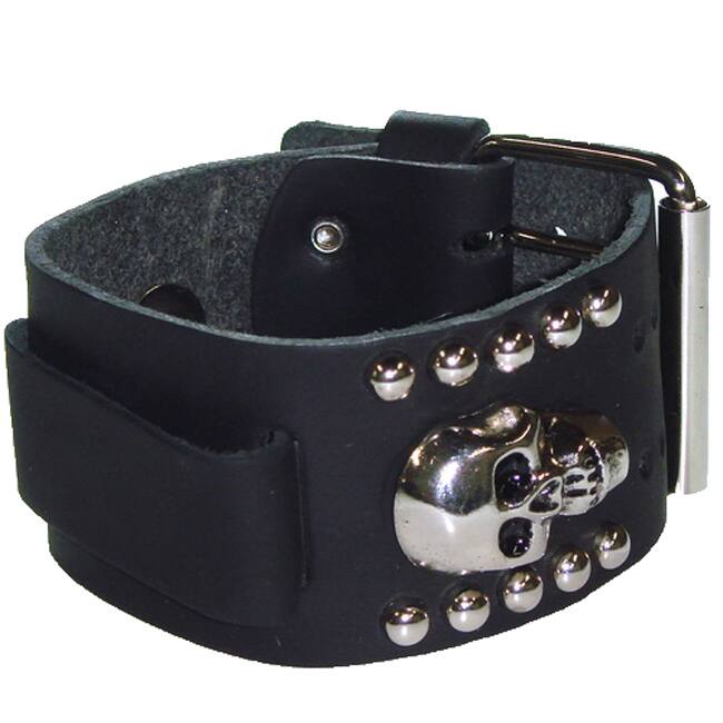 Nemesis Metal Skull Black Leather Watch Band