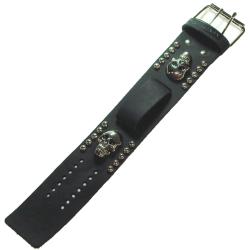 Nemesis Metal Skull Black Leather Watch Band Nemesis Watch Bands