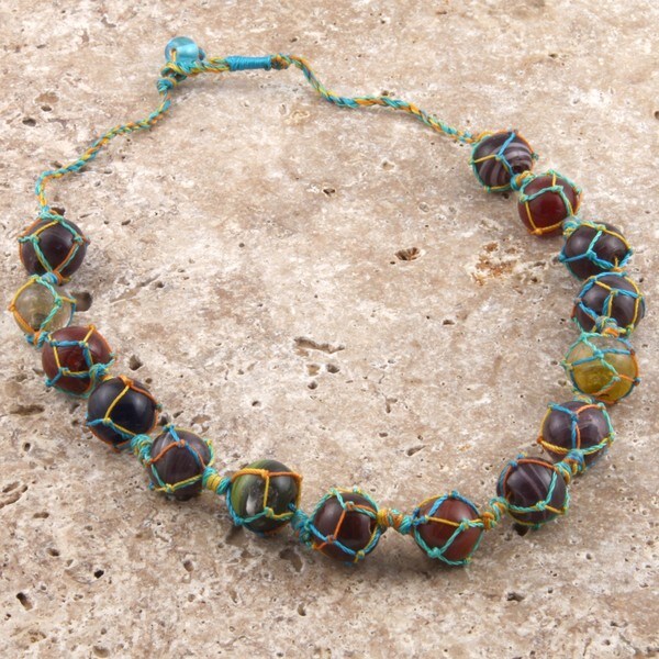 Glass Rainbow Colored Marbles Necklace (India) Necklaces