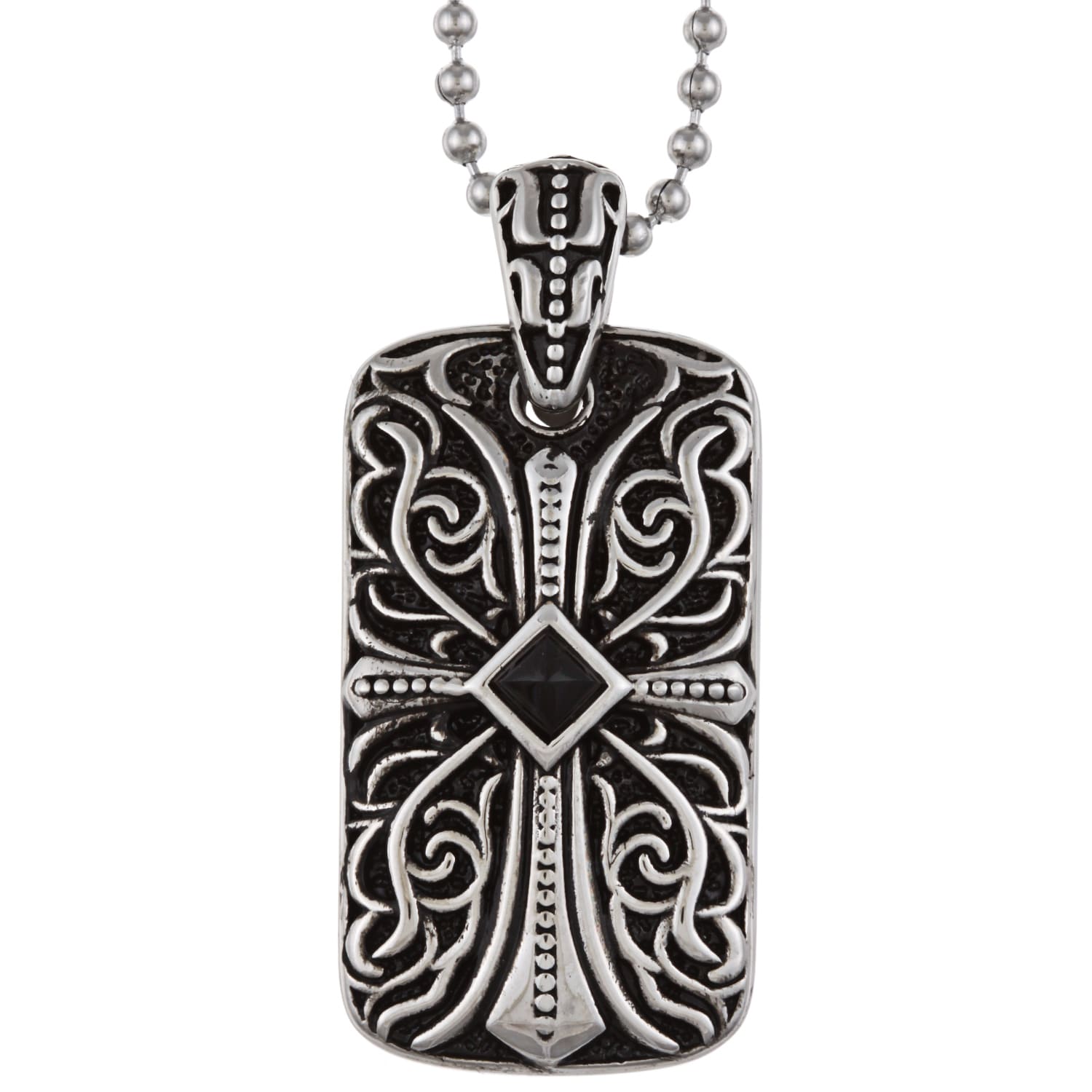 Stainless Steel Men's Black Onyx Cross Dog Tag Necklace - Free Shipping ...