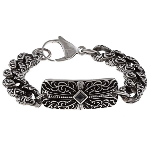 Stainless Steel Mens Onyx Cross ID Bracelet