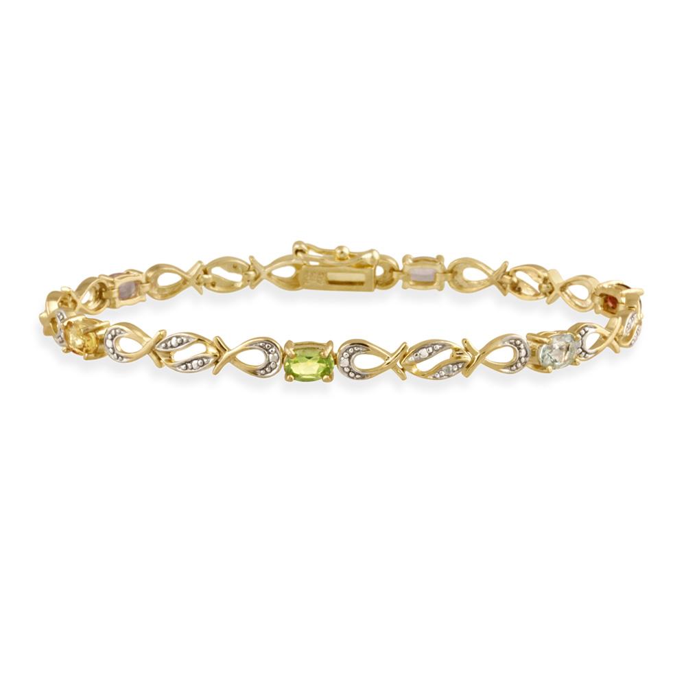 Glitzs Jewels Gold Tone Over Silver Multi Gemstone & Simulated Diamond Infinity Bracelet