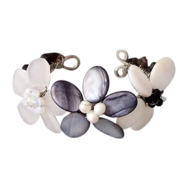 slide 1 of 31, Handmade Vibrant Tropical Garden Stone and Shell Floral Cuff Bracelet (Thailand)