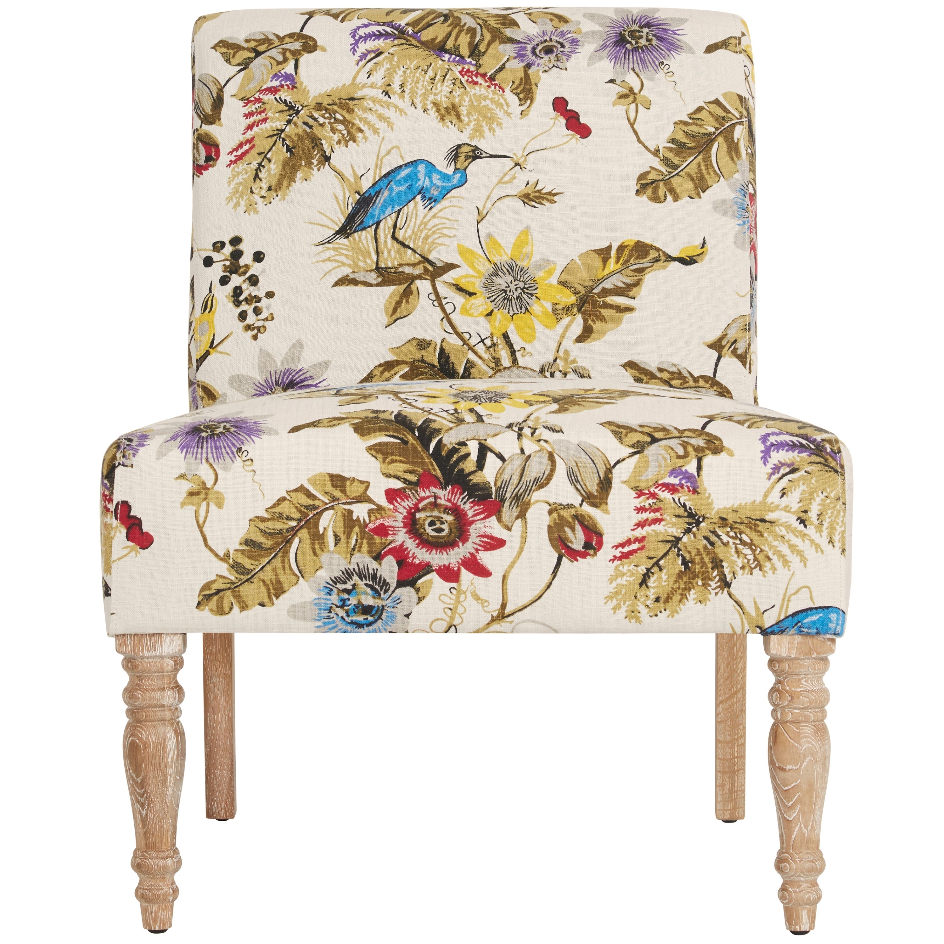 Angelohome Bradstreet Antique Floral Bird Armless Chair