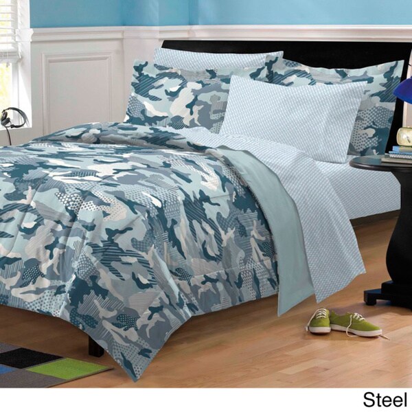 Dream Factory Geo Camo Comforter Set Blue Full Home Bedding Linen