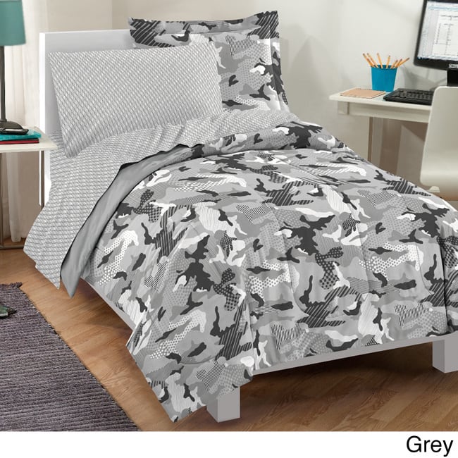 Dream Factory Geo Camo 5-piece Bed in a Bag with Sheet Set - Grey - Full
