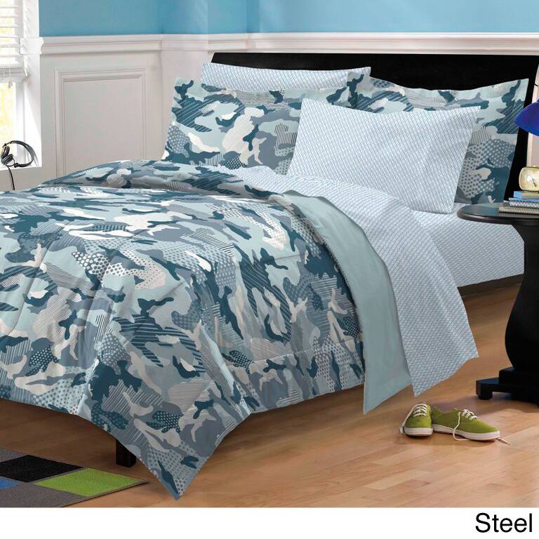 Dream Factory Geo Camo 5-piece Bed in a Bag with Sheet Set - Steel - Twin