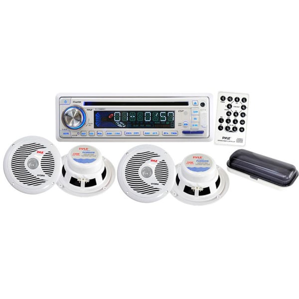 Pyle Complete Marine Water Proof 4 Speaker CD/USB/Mp3/Combo w/ Stereo Cover - White (Refurbished)