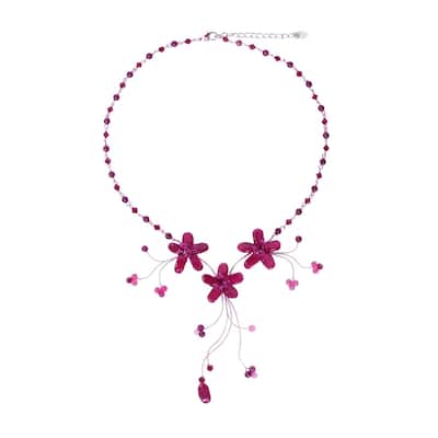 Handmade Stainless Steel 'Red Rosebud Burst' Multi-gemstone Necklace (Thailand)