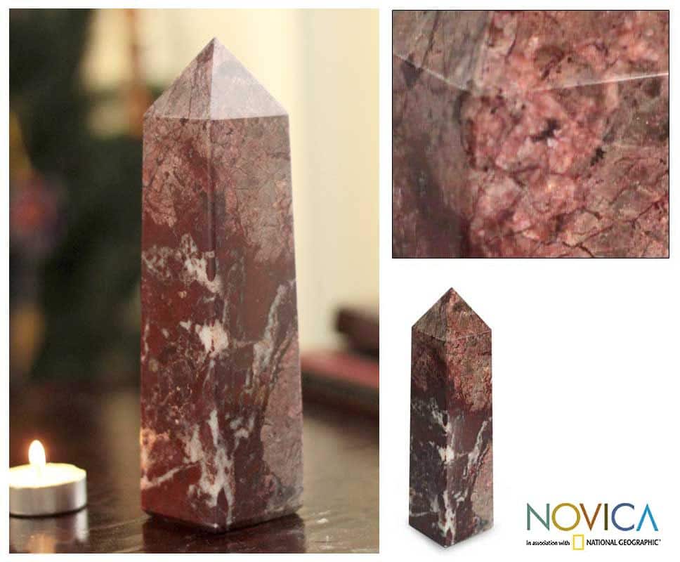 Handmade Garnet Inner Fire Obelisk Sculpture (Peru)