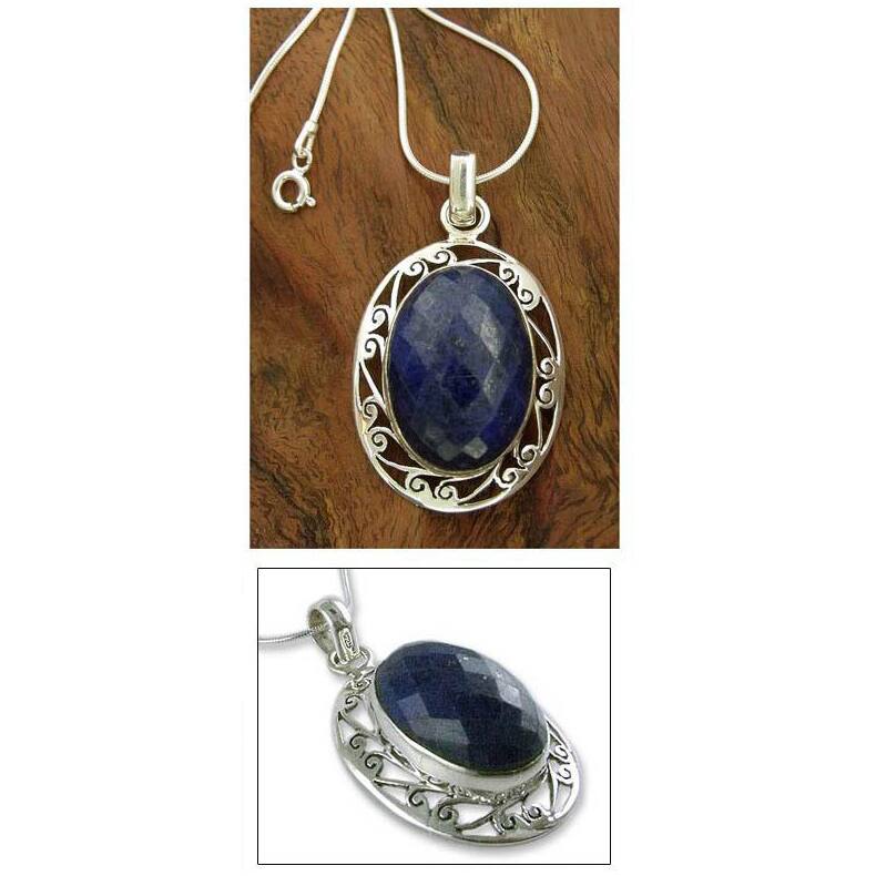 Handmade Seductive Blue Snake Chain Sterling Silver Lapis Lazuli Necklace (India)