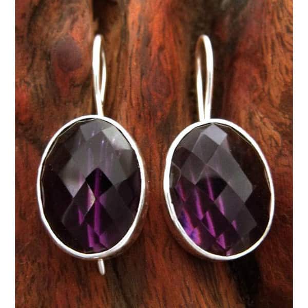 NOVICA Handmade Love Song Sterling Silver Amethyst Earrings (India) - 1.1" L x 0.5" W x 0.4" D