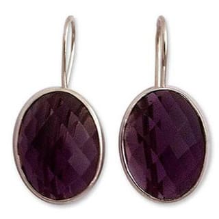 NOVICA Handmade Love Song Sterling Silver Amethyst Earrings (India) - 1.1" L x 0.5" W x 0.4" D