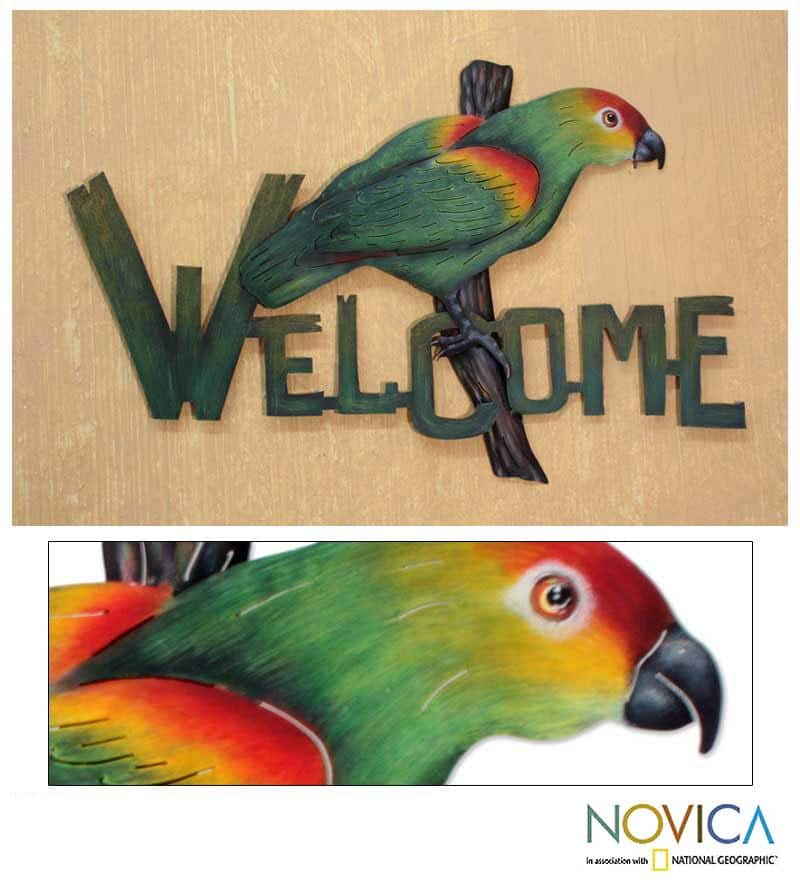 Handmade Steel 'Perky Parrot' Welcome Sign (Mexico)