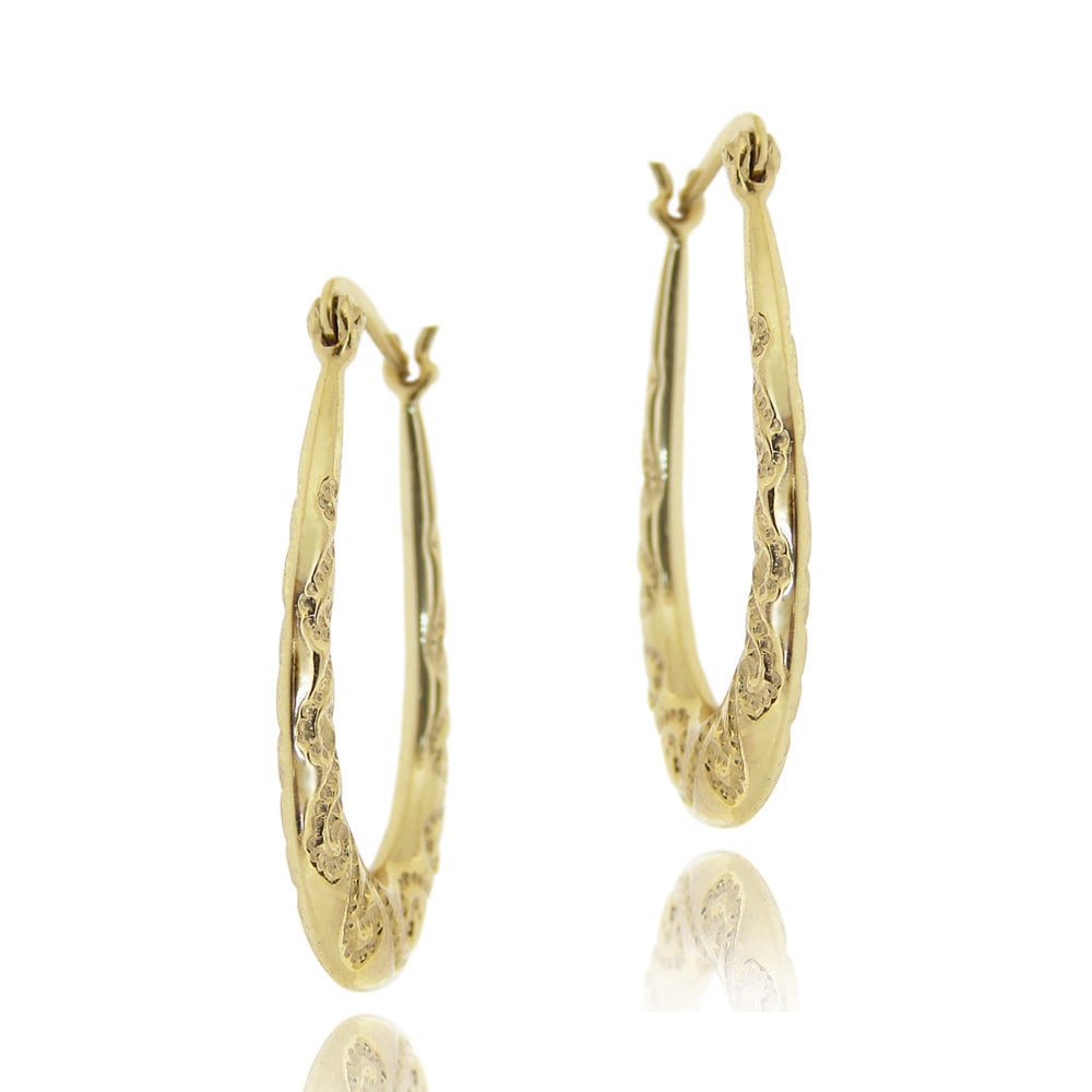 Mondevio 18k Gold Over Sterling Silver Oval Twist Design Hoop Mondevio 18k Gold Over Sterling Silver Oval Twist Design Hoop Earrings