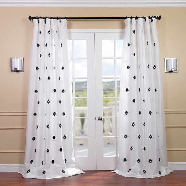Exclusive Fabrics Mirror White Embroidered Faux Silk 108-inch Curtain Panel