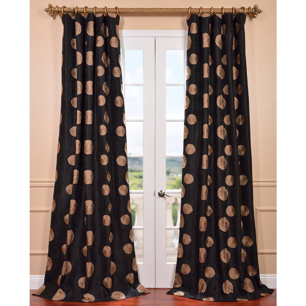 Exclusive Fabrics Zen Garden Black Embroidered Faux Silk 108-inch Curtain Panel