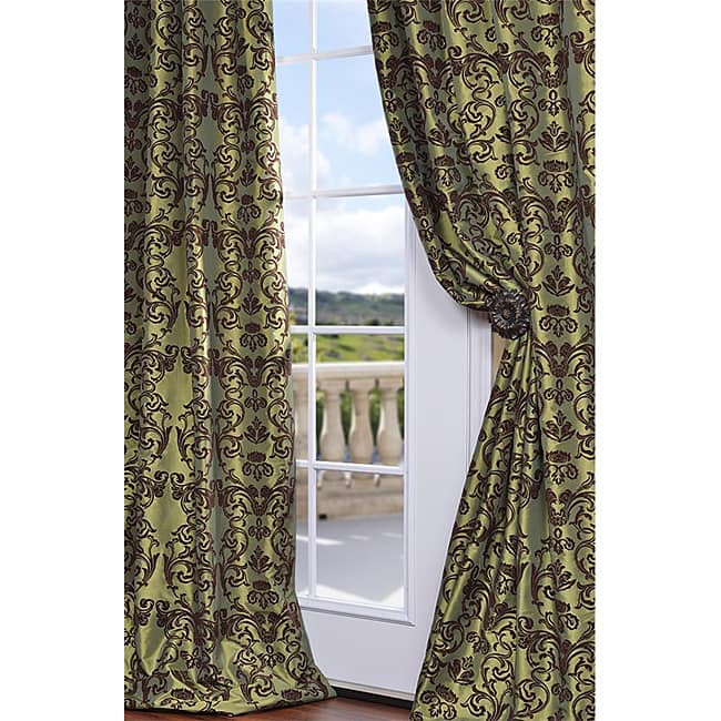 Exclusive Fabrics Flocked Firenze Fern Green Faux Silk 120-inch Curtain Panel