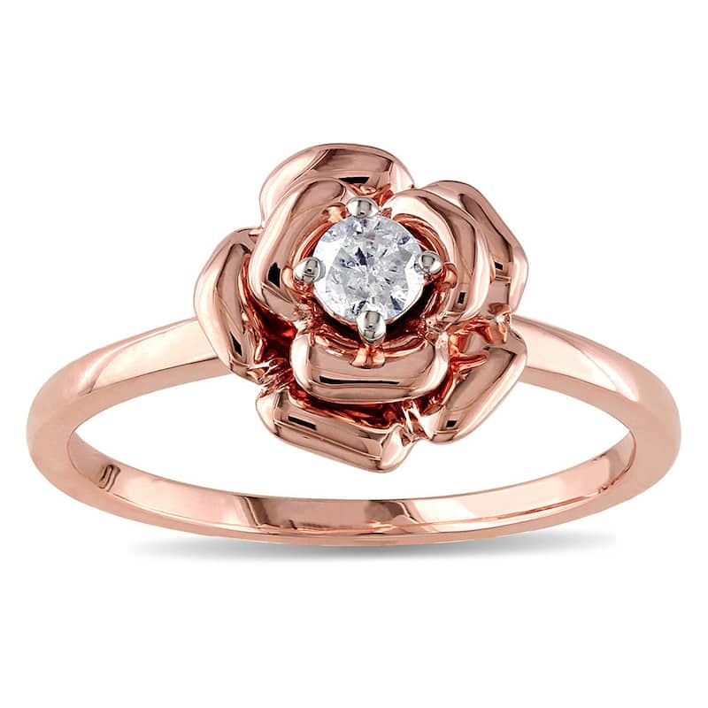 Miadora 10k Rose Gold 1/6ct TDW Diamond Flower Promise Ring - 5