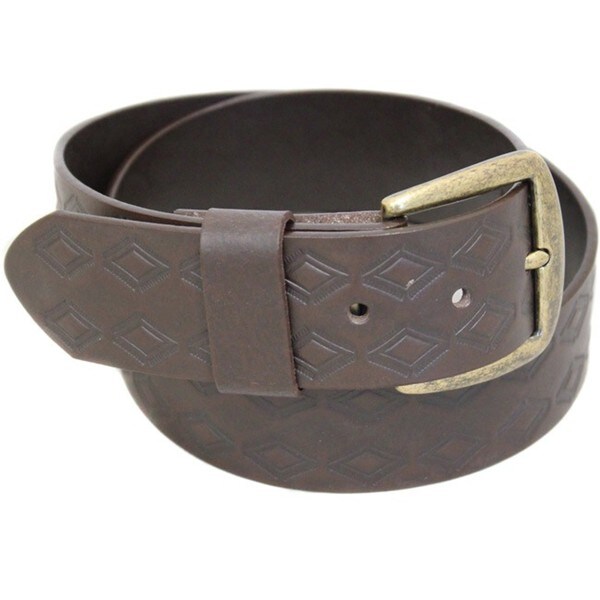 Entourage Mens Embossed Diamond Brown Leather Belt  