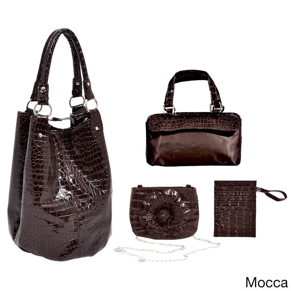 Parinda Women's Adria Croco Embossed Faux Leather Travel Tote Set McKlein Travel Totes