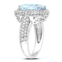 Miadora Sterling Silver Blue Cushion-cut Topaz and Created White Sapphire Ring