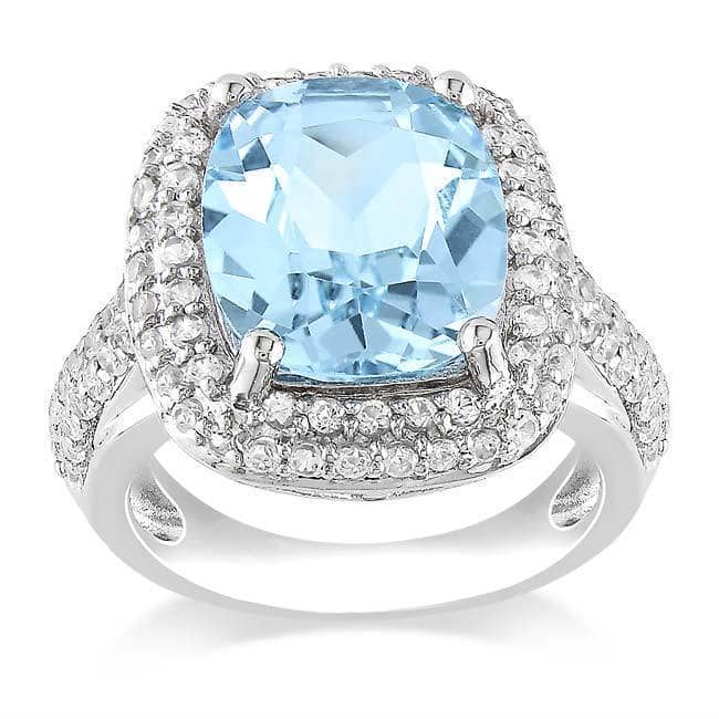 Miadora Sterling Silver Blue Cushion-cut Topaz and Created White Sapphire Ring - Size 5.5
