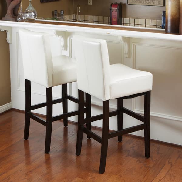 Shop Lopez 30 Inch Ivory Wood Leather Bar Stools Set Of 2 By