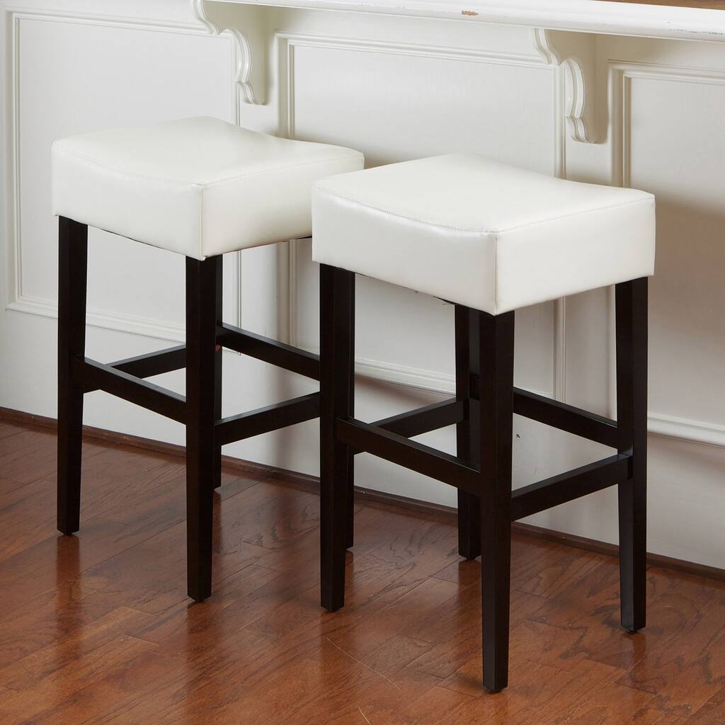 Lopez 30-inch Ivory Bonded Leather Backless Bar Stools (Set of 2) by Christopher Knight Home - 18.00" L x 15.00" W x 30.00" H