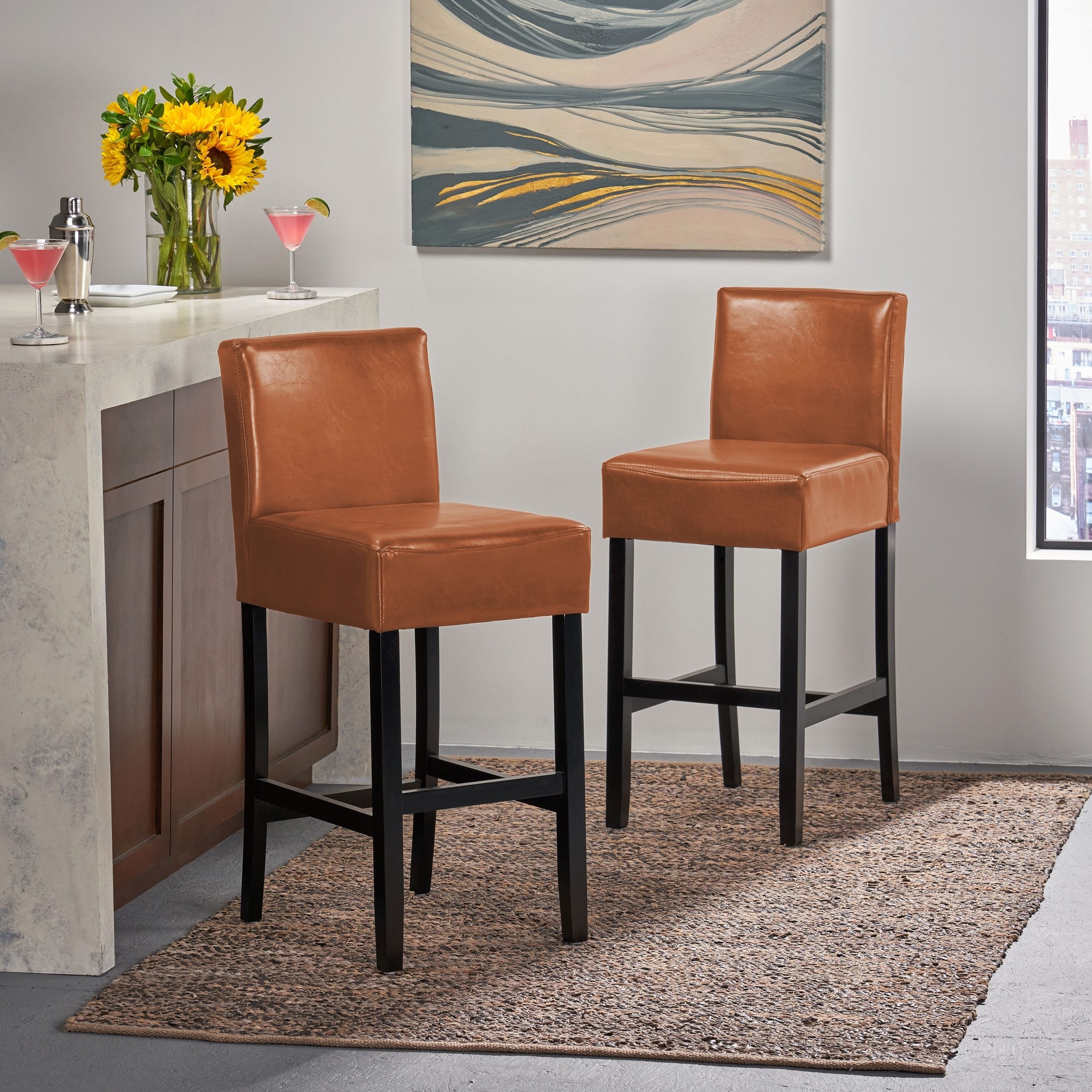 Christopher Knight Home Hazelnut Leather Bar Stools (set Of 2)