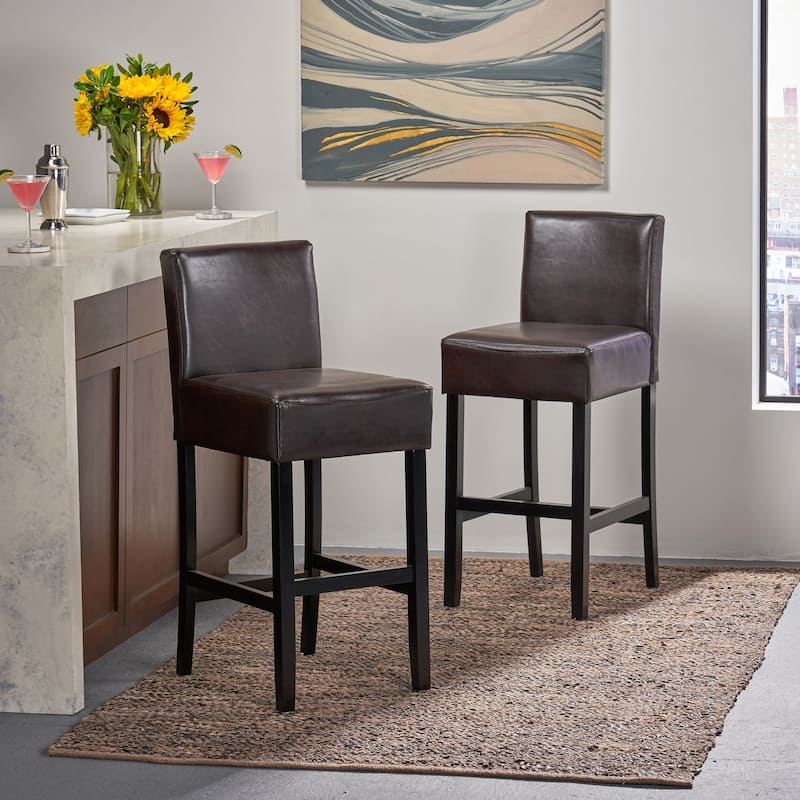 Lopez 30-inch Brown Leather Bar Stools by Christopher Knight Home (Set of 2)