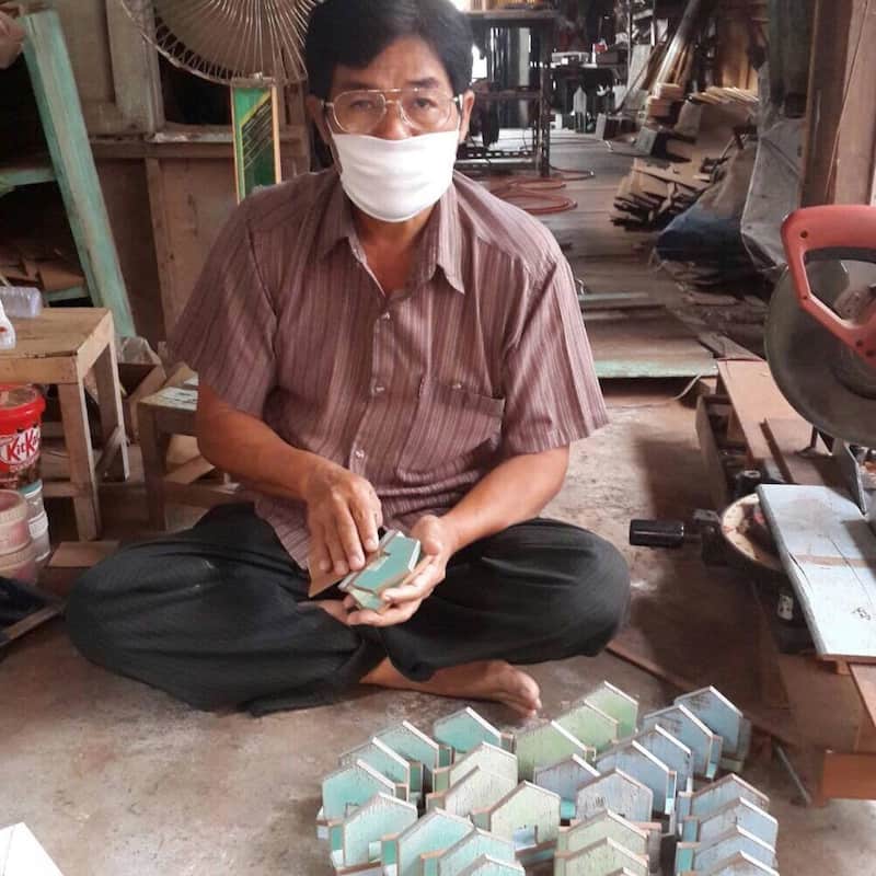 Recycled Wood Ecofriendly Hanging Birdhouse Handmade in Thailand