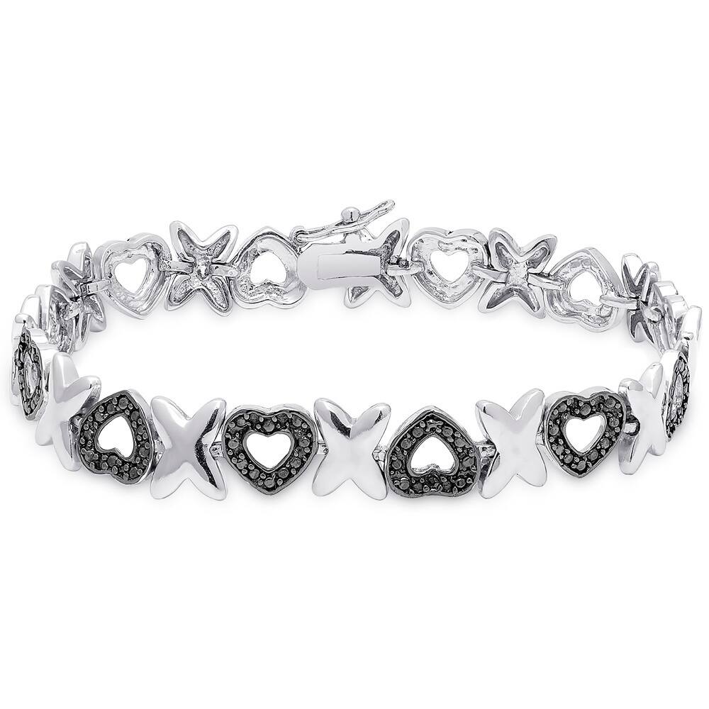 Finesque 14k Gold Overlay Diamond Accent 'X' and Heart Bracelet with Red Bow Gift Box