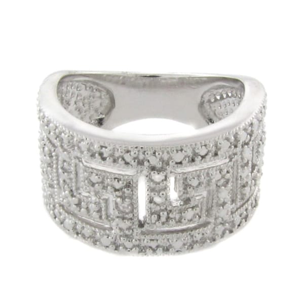 Finesque Silvertone Diamond Accent Greek Key Design Ring