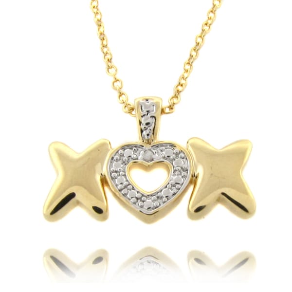 Finesque 14k Gold Overlay Diamond Accent Heart and 'X' Necklace