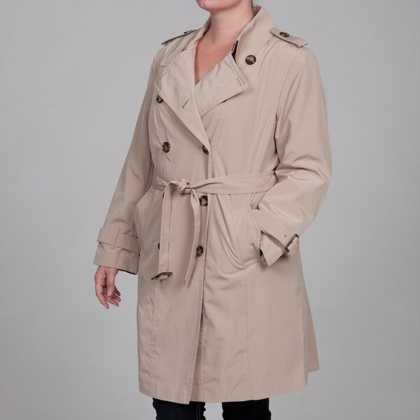 London Fog Plus Size Hooded Belted Trench Coat In Natural Lyst Jessica Simpson Women 039 S Belted Ruffle Trench