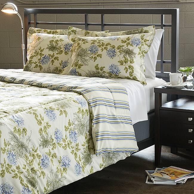 Water Flower Ivory 2-piece Twin-size Comforter Set - Ivory/Blue