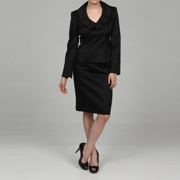 Evan Picone Women's Black Pleated Collar Skirt Suit - Overstock ...