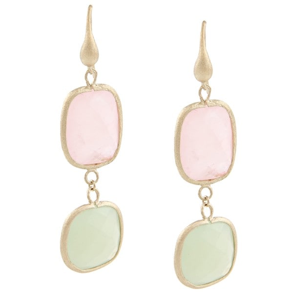 Rivka Friedman Gold Overlay Rose Quartz and Jade Earrings Rivka Friedman Gemstone Earrings