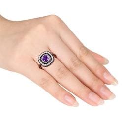 Miadora Silver Amethyst, Black Spinel and 1/5ct TDW Diamond Ring (G H,I2 3) Miadora Gemstone Rings