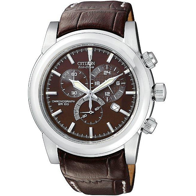 Citizen Men's Eco-Drive Brown Dial Leather Strap Chronograph Watch ...