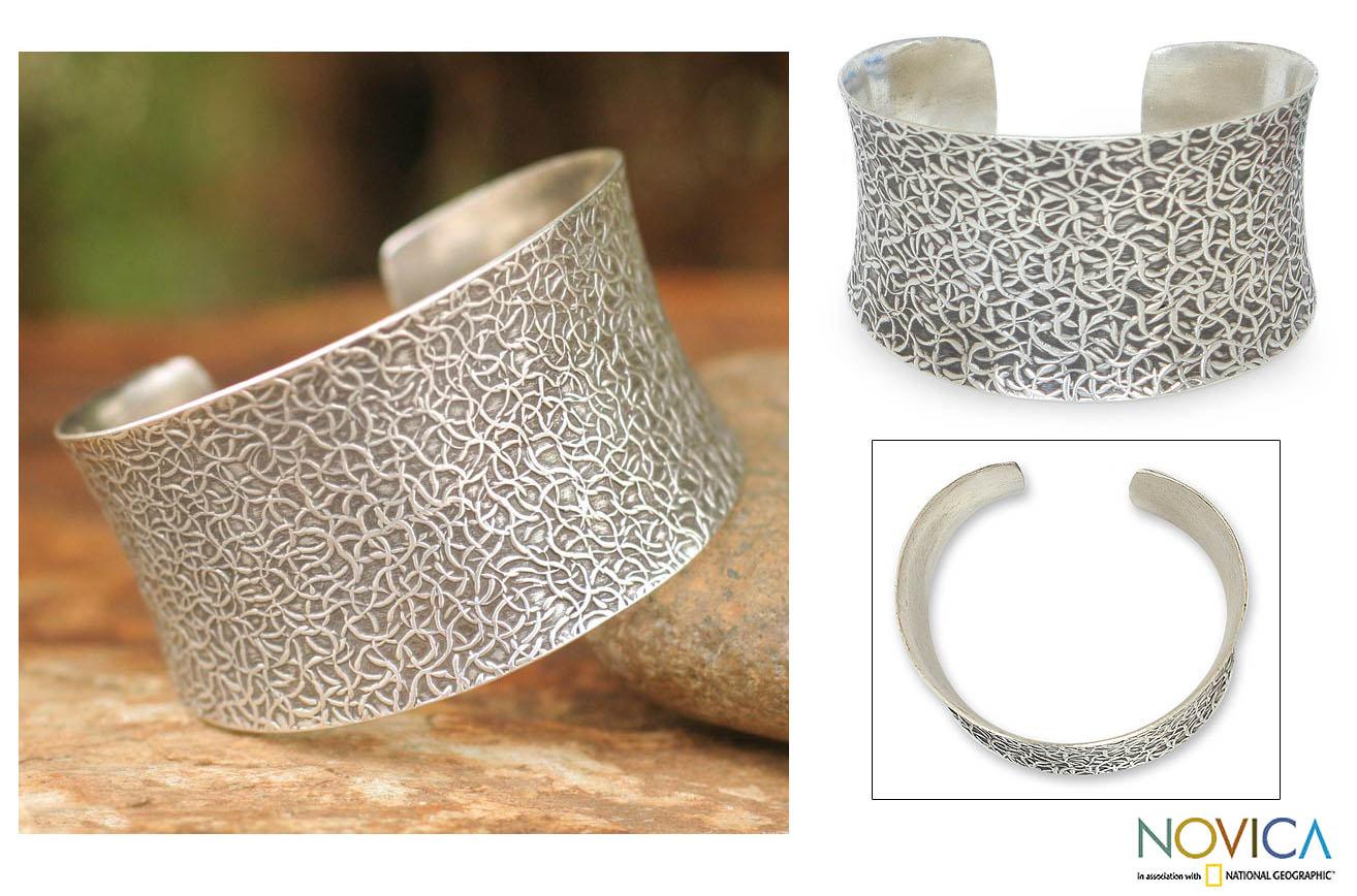 Shop Handmade Sterling Silver 'Wild Nature' Cuff Bracelet (Thailand