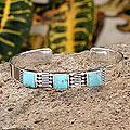 Handmade Sterling Silver Aztec Crown Oxidized Finish Turquoise Cuff Bracelet (Mexico)